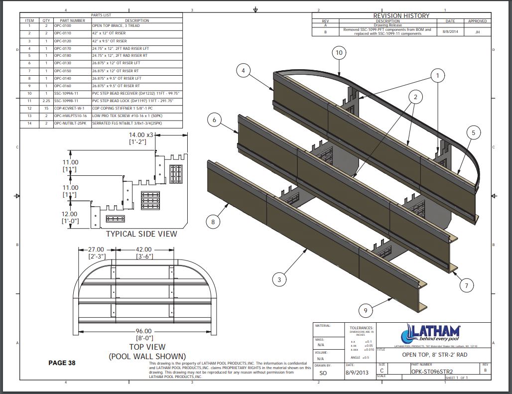 8' Straight Step Polymer 2'R 3-Tread